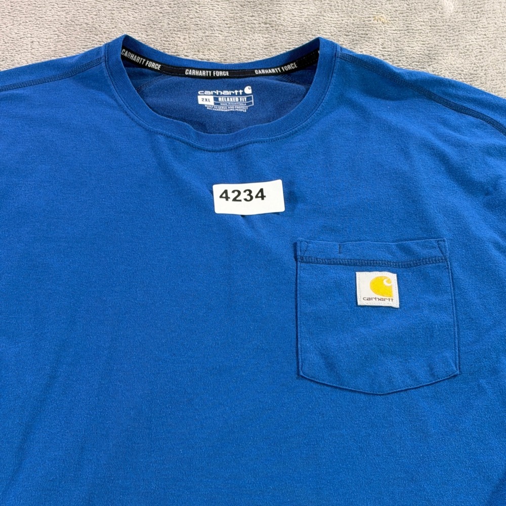 Carhartt Force T-Shirt Mens 2XL Blue Relaxed Fit Pocket Short Sleeve TK6652-M